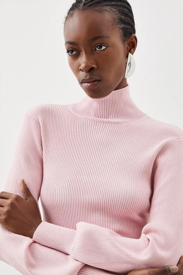 Knitwear Women Karen Millen Viscose Blend Rib Knitted Funnel Jumper Blush