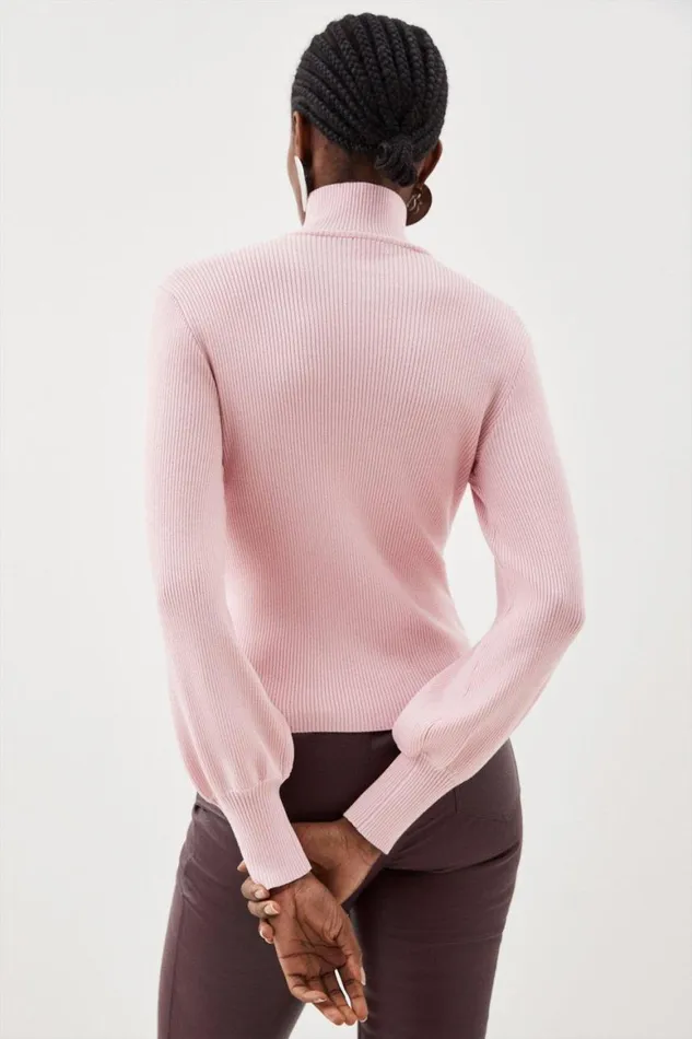 Knitwear Women Karen Millen Viscose Blend Rib Knitted Funnel Jumper Blush