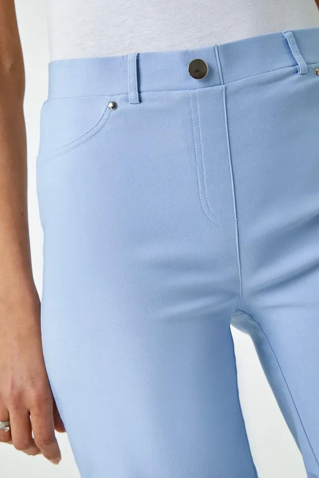 Light Blue Elastic Waist Turn Up Stretch Shorts Women Roman Coords