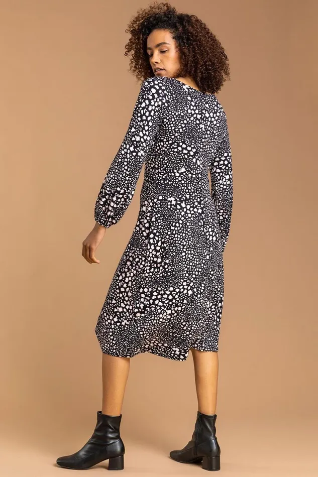 Light Pink Abstract Animal Gathered Dress Women Roman Dresses