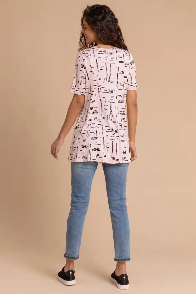 Light Pink Abstract Pocket Stretch Swing Top Women Roman Tops