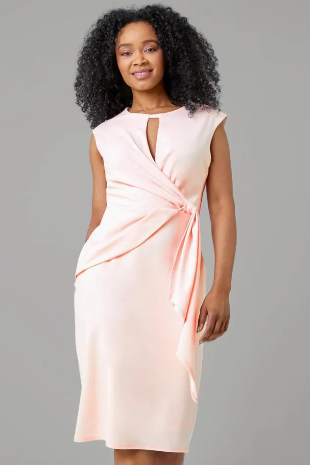 Light Pink Petite Sleeveless Side Twist Ruched Dress Women Roman Dresses