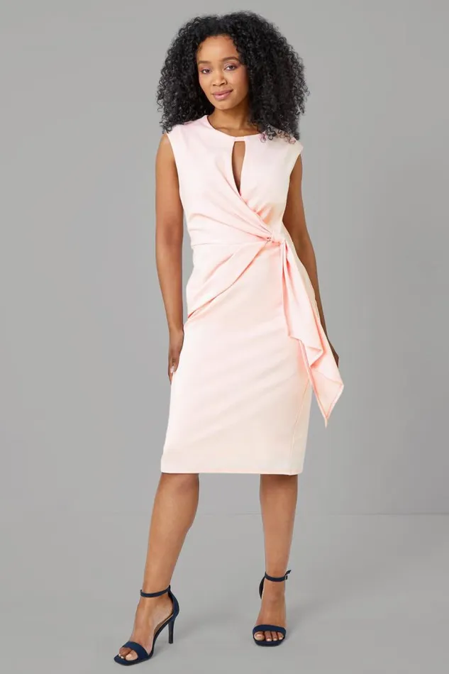 Light Pink Petite Sleeveless Side Twist Ruched Dress Women Roman Dresses