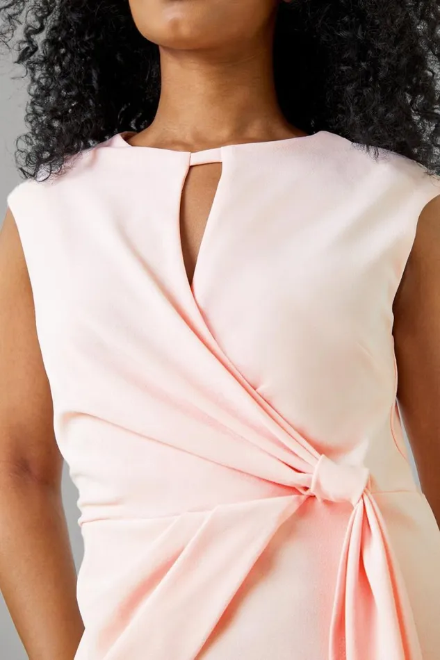 Light Pink Petite Sleeveless Side Twist Ruched Dress Women Roman Dresses
