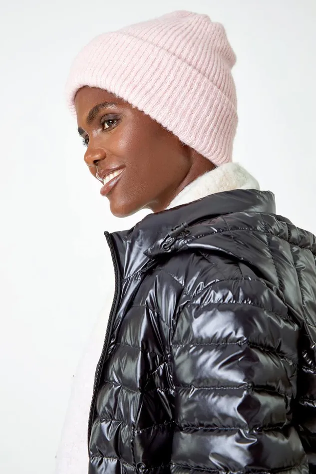 Light Pink Soft Ribbed Stretch Knit Hat Women Roman Hats