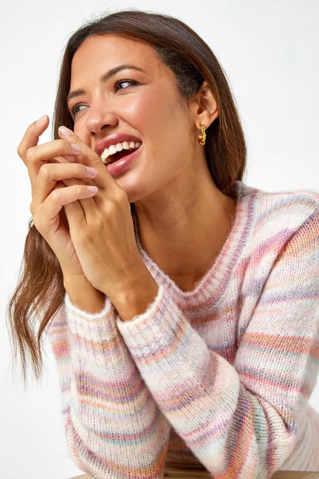 Light Pink Wool Blend Striped Stretch Jumper Women Roman Knitwear