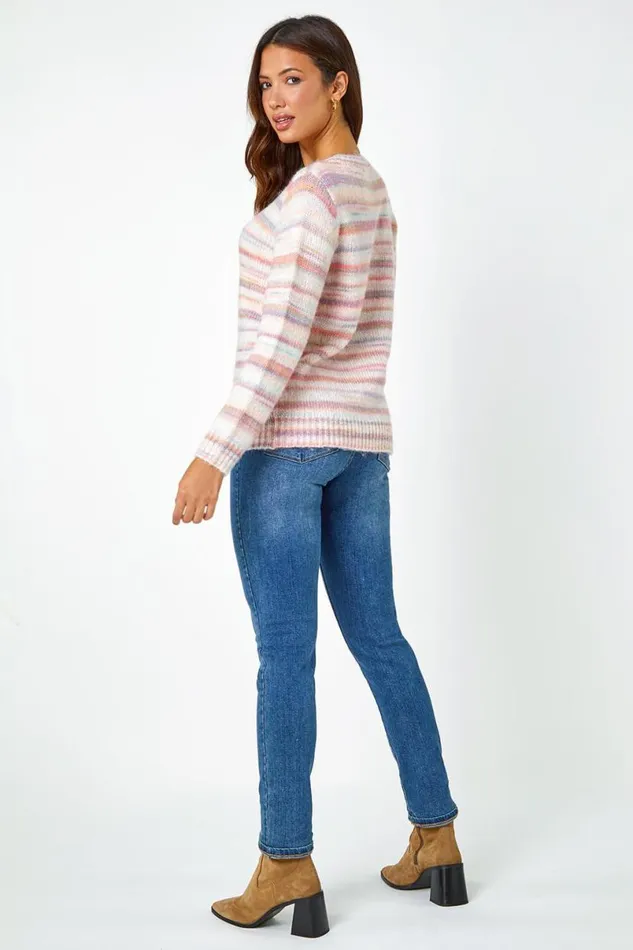Light Pink Wool Blend Striped Stretch Jumper Women Roman Knitwear