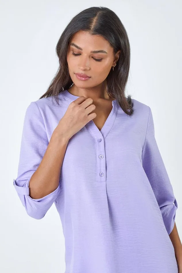 Lilac Longline Button VNeck Tunic Top Women Roman Tops