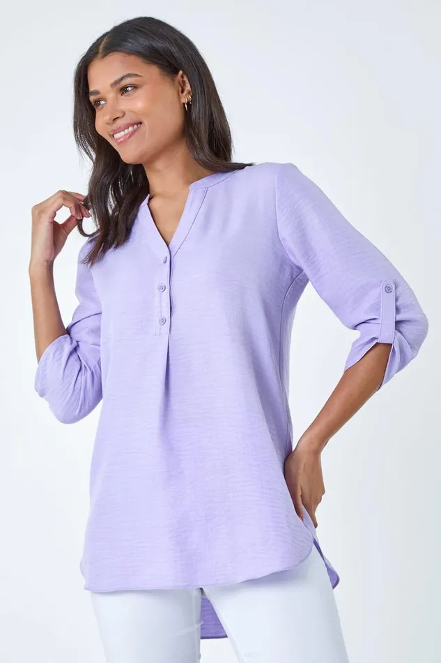 Lilac Longline Button VNeck Tunic Top Women Roman Tops