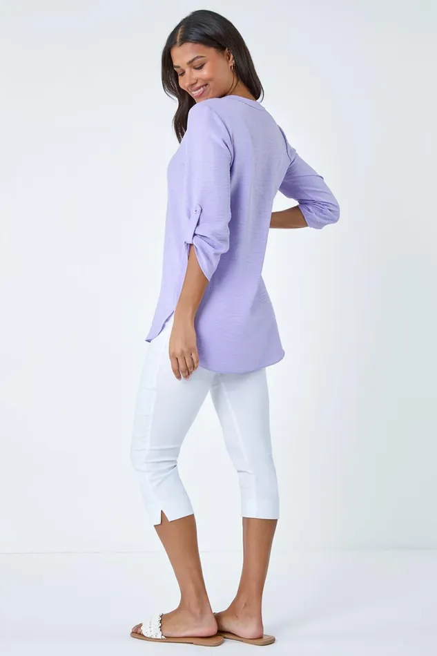 Lilac Longline Button VNeck Tunic Top Women Roman Tops