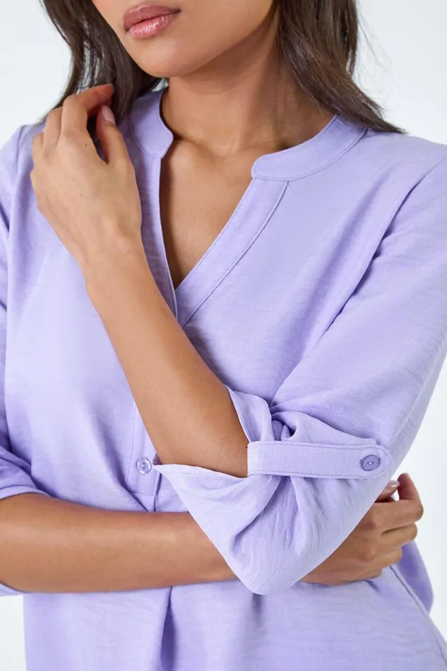 Lilac Longline Button VNeck Tunic Top Women Roman Tops