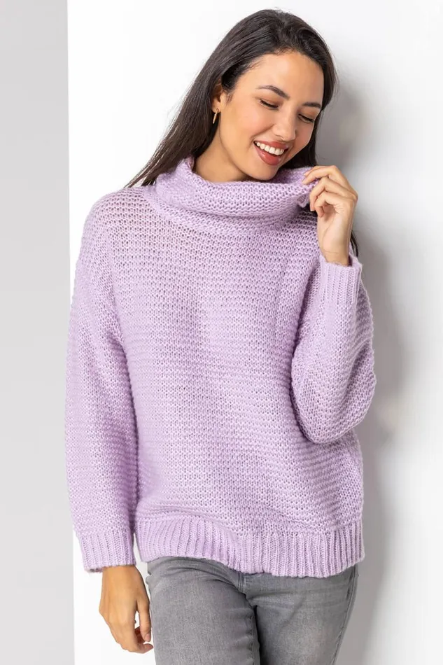 Lilac Textured Roll Neck Jumper Women Roman Knitwear