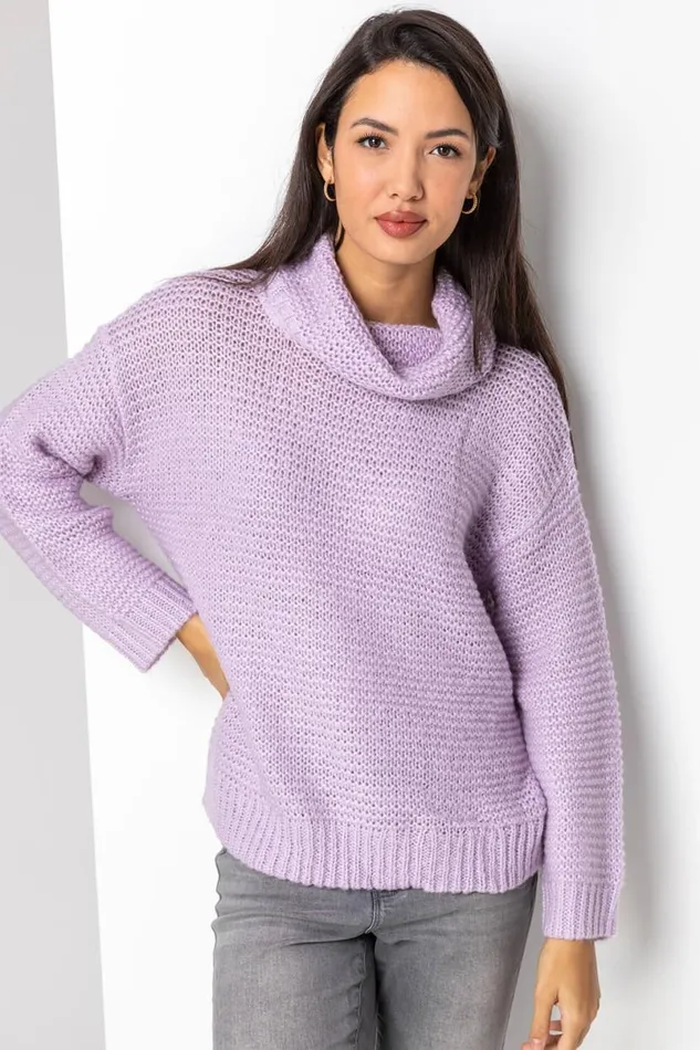 Lilac Textured Roll Neck Jumper Women Roman Knitwear