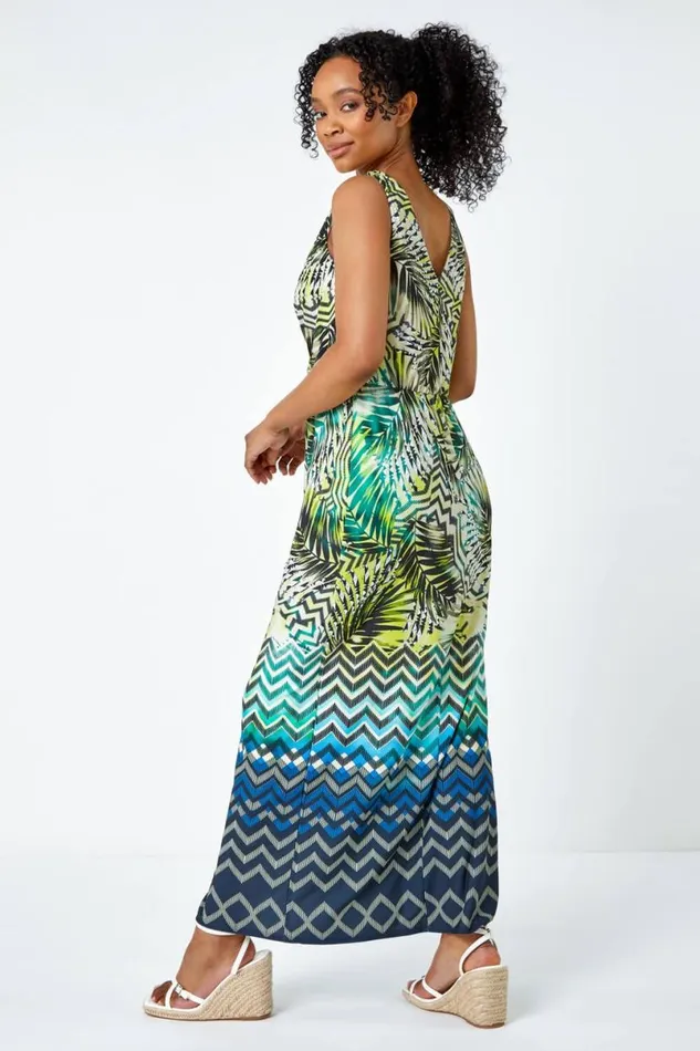 Lime Petite Abstract Print Ruched Wrap Maxi Dress Women Roman Dresses