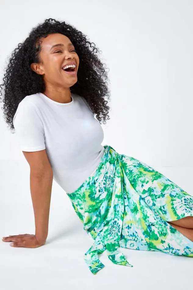 Lime Petite Tie Dye Wrap Around Skirt Women Roman Skirts