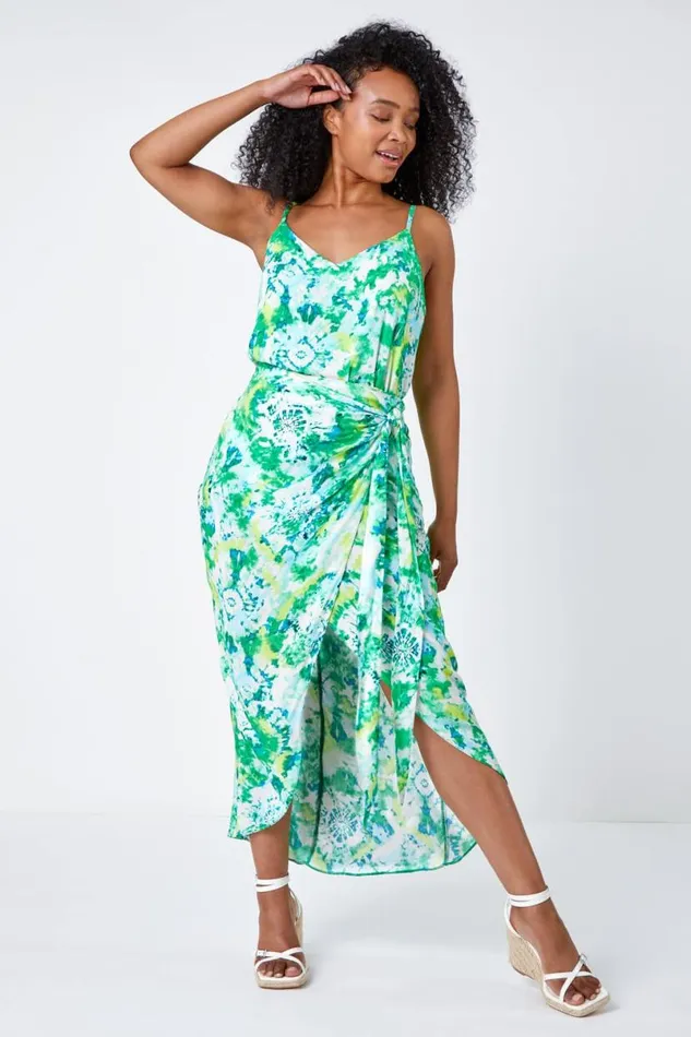Lime Petite Tie Dye Wrap Around Skirt Women Roman Skirts