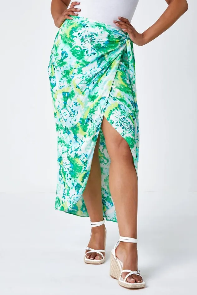 Lime Petite Tie Dye Wrap Around Skirt Women Roman Skirts