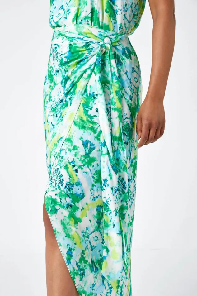 Lime Petite Tie Dye Wrap Around Skirt Women Roman Skirts