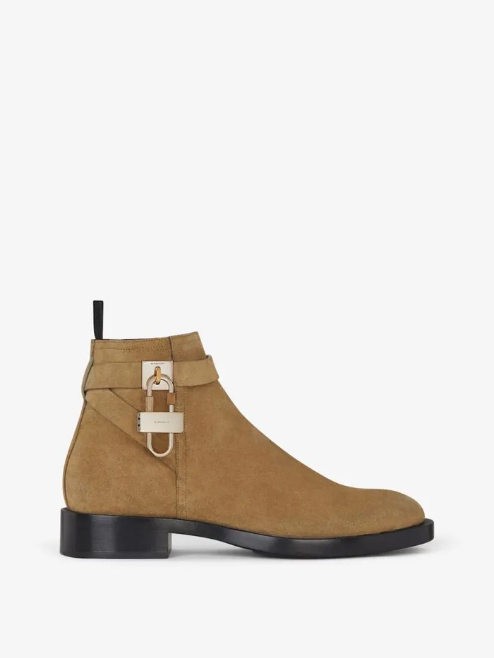 Lock Ankle Boots In Suede Light Brown Men Givenchy Boots and Loafers