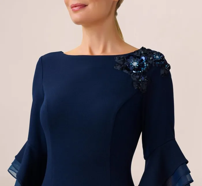Long Dresses Womens Adrianna Papell Beaded Crepe Long FitAndFlare Gown In Midnight