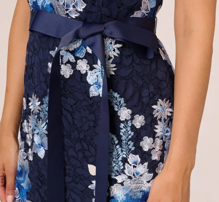 Long Dresses Womens Adrianna Papell Floral Embroidered Lace Gown In Navy Multi