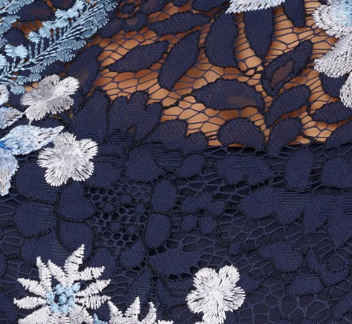 Long Dresses Womens Adrianna Papell Floral Embroidered Lace Gown In Navy Multi