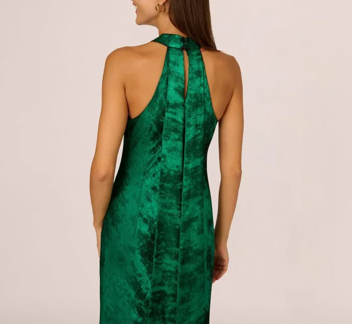 Long Dresses Womens Adrianna Papell Metallic Chiffon Halter Gown In Green