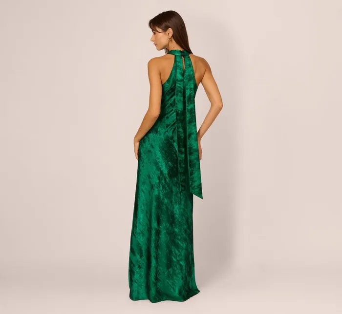 Long Dresses Womens Adrianna Papell Metallic Chiffon Halter Gown In Green