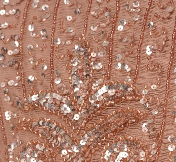 Long Dresses Womens Adrianna Papell Plus Size Fleur Beaded Blouson Gown With Sheer Short Sleeves In Rose Gold