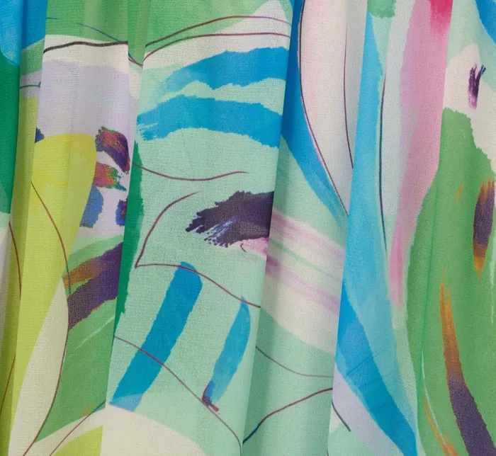 Long Dresses Womens Adrianna Papell Tropical Printed Chiffon Dress With Wrap Details In Green Multi
