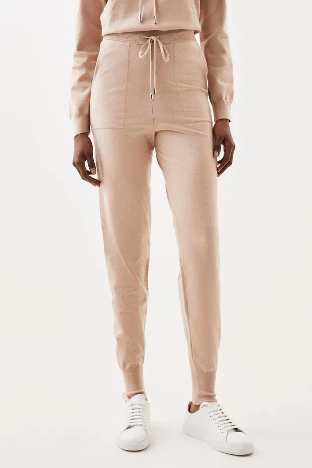 Loungewear Women Karen Millen Viscose Blend Knitted Lounge Cuffed Joggers Camel