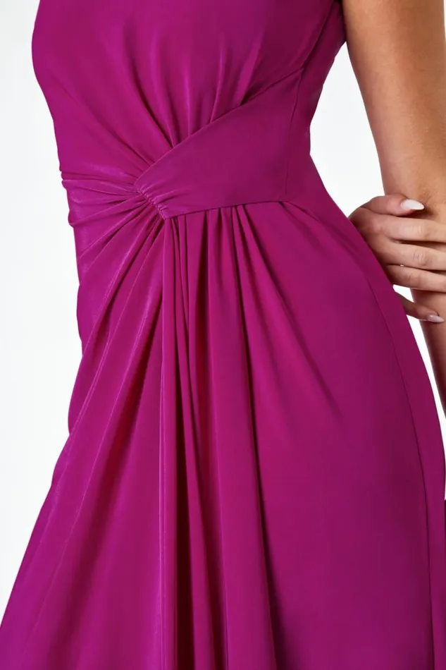 Magenta Drape Twist Maxi Stretch Dress Women Roman Dresses