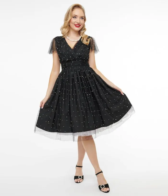Magnolia Place 1950s Black Faux Pearl Swing Dress Dresses Unique Vintage Swing Magnolia Place 1950s Black Faux Pearl Swing Dress Dresses Unique Vintage Swing