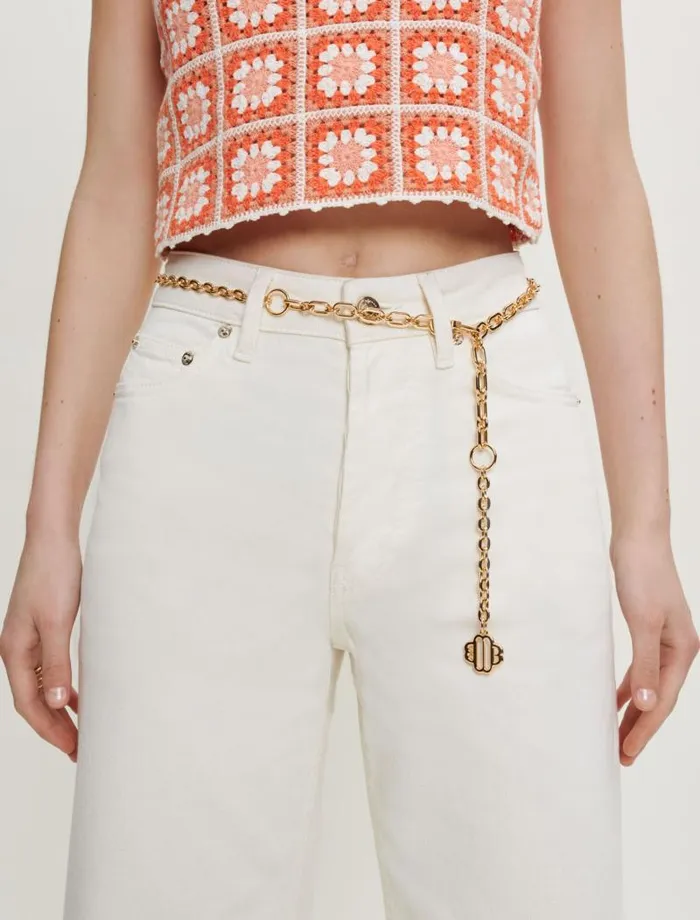 Maje Belts Womens Clover Logo Chain Belt Gold Maje Belts Womens Clover Logo Chain Belt Gold