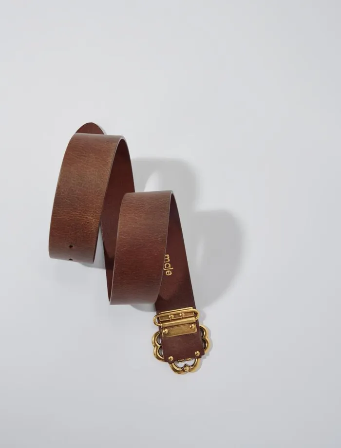 Maje Belts Womens Distressed Leather Clover Belt Old Brown