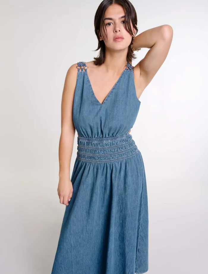 Maje Dresses Womens Cutaway Denim Maxi Dress Blue Denim