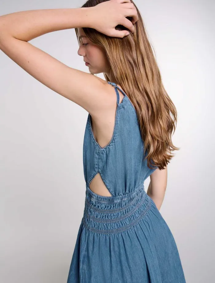 Maje Dresses Womens Cutaway Denim Maxi Dress Blue Denim