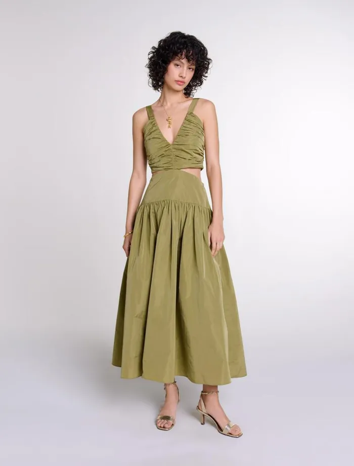 Maje Dresses Womens Cutaway Taffeta Dress Khaki