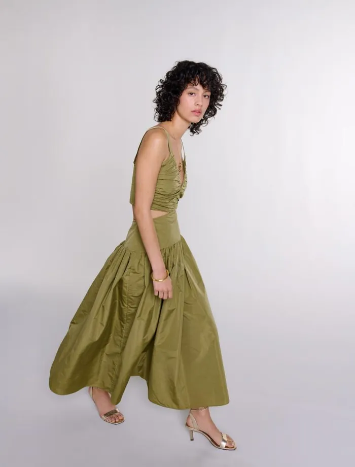 Maje Dresses Womens Cutaway Taffeta Dress Khaki