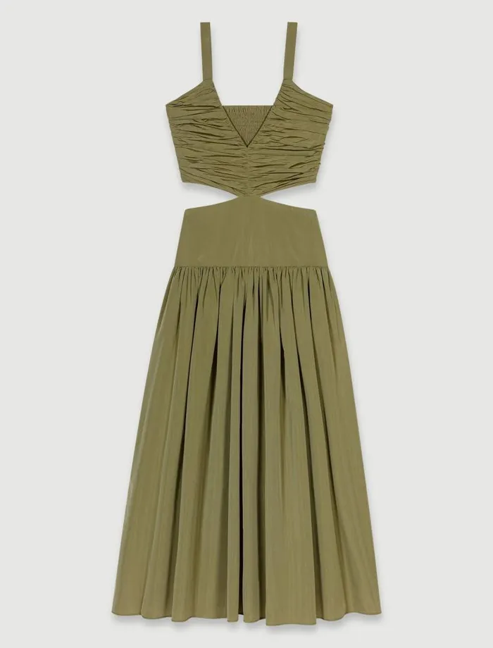 Maje Dresses Womens Cutaway Taffeta Dress Khaki