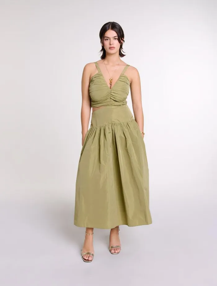 Maje Dresses Womens Cutaway Taffeta Dress Khaki