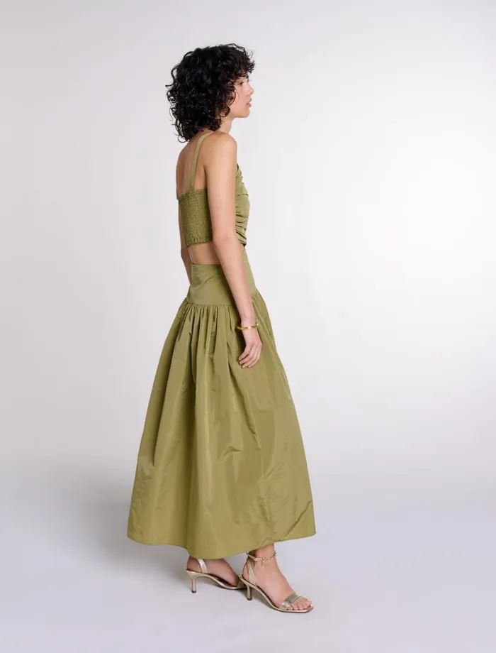 Maje Dresses Womens Cutaway Taffeta Dress Khaki
