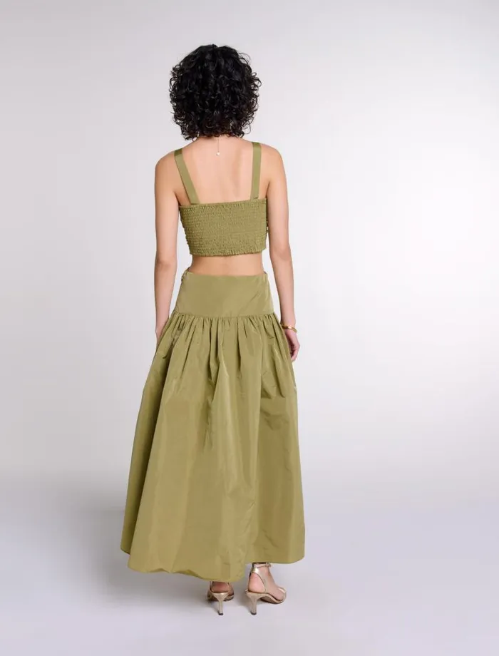 Maje Dresses Womens Cutaway Taffeta Dress Khaki