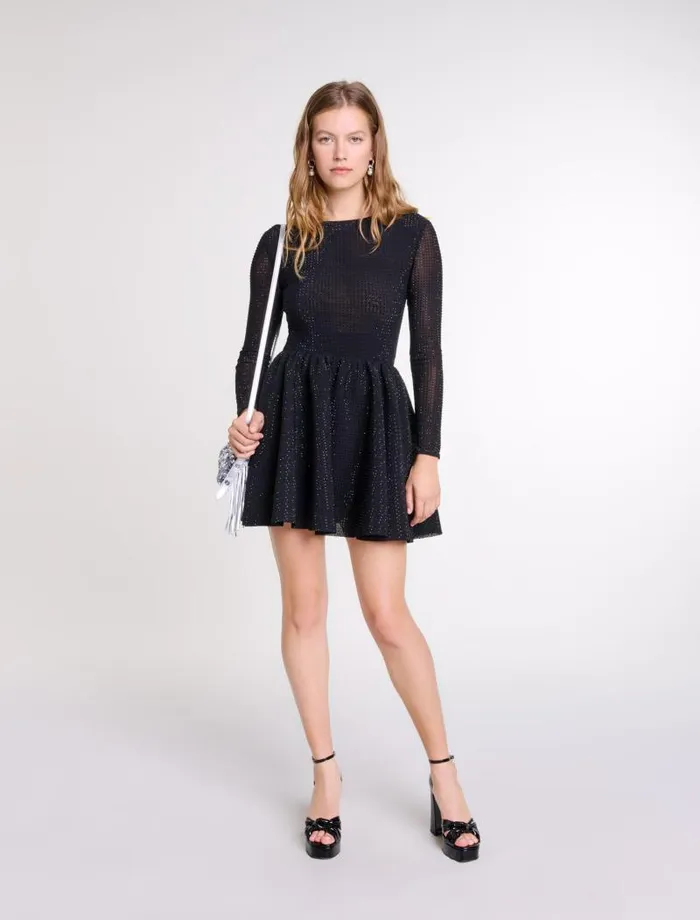 Maje Dresses Womens Rhinestone Mini Dress Black