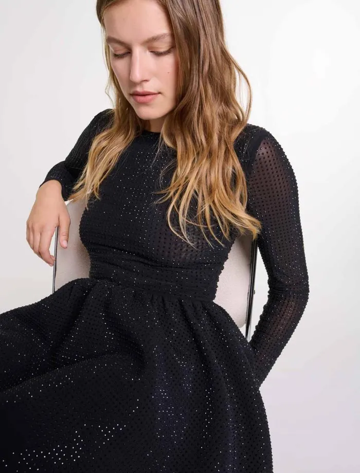 Maje Dresses Womens Rhinestone Mini Dress Black