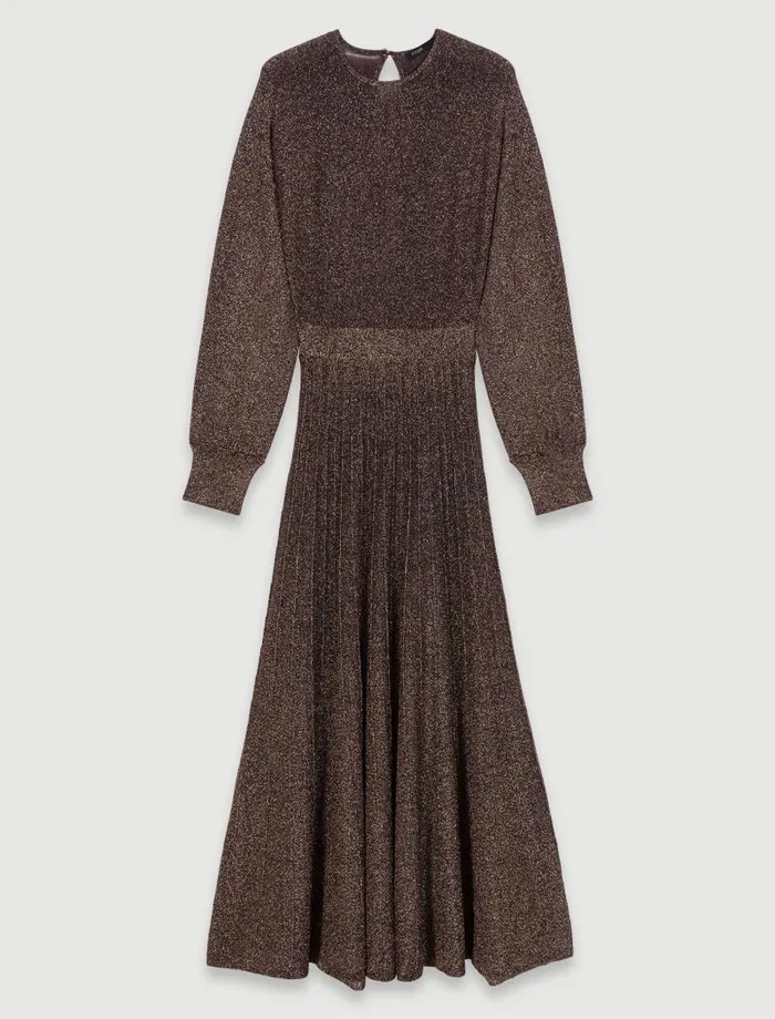 Maje Dresses Womens Shiny Knit Maxi Dress Gold