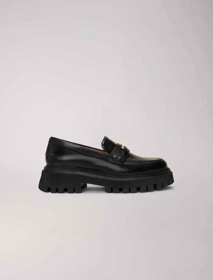 Maje Loafers and Mules Womens Leather Platform Loafers Black