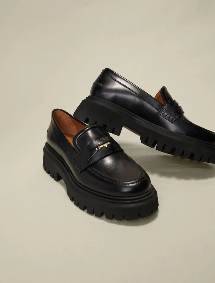 Maje Loafers and Mules Womens Leather Platform Loafers Black
