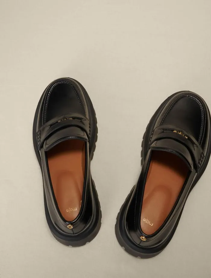 Maje Loafers and Mules Womens Leather Platform Loafers Black