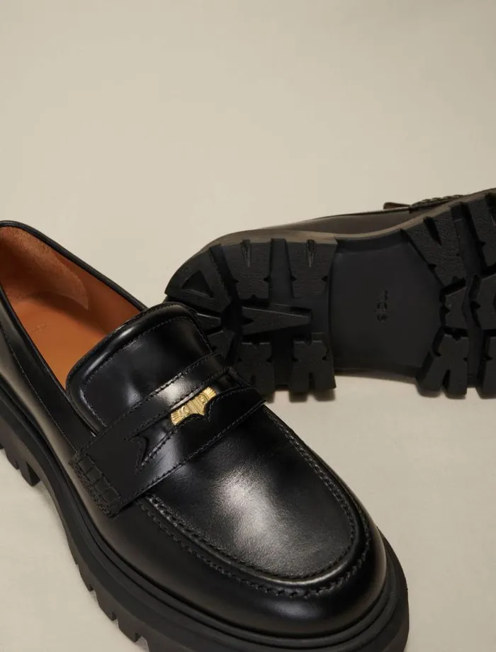 Maje Loafers and Mules Womens Leather Platform Loafers Black